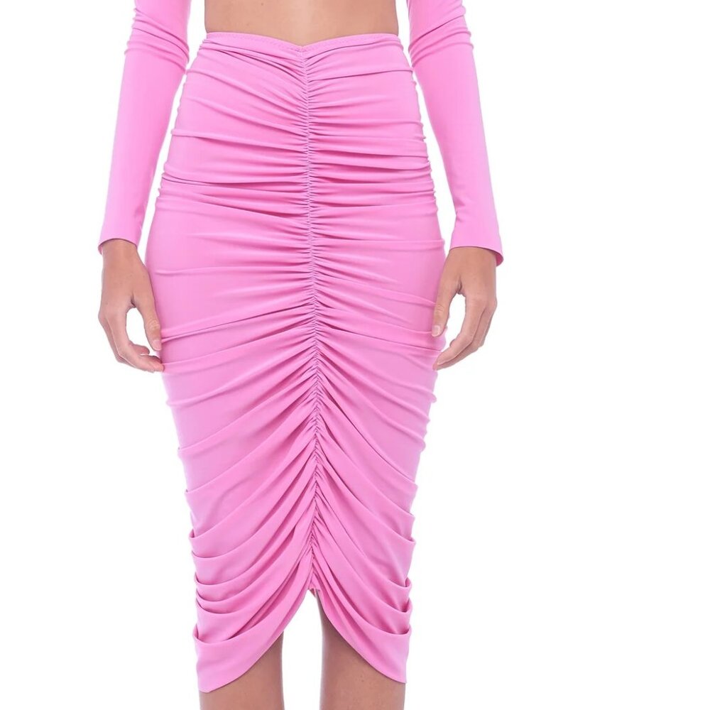 Norma Kamali Candy Pink Shirred Skirt to Knee, XXS